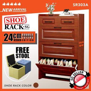 [FULLY ASSEMBLED] SR-303A Teak Shoe Rack / Shoe Cabinet / Shoe Shelves