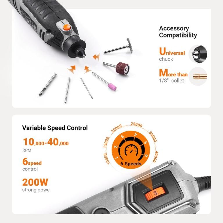 TACKLIFE Rotary Tool 200W Power Variable Speed With 170 Accessories