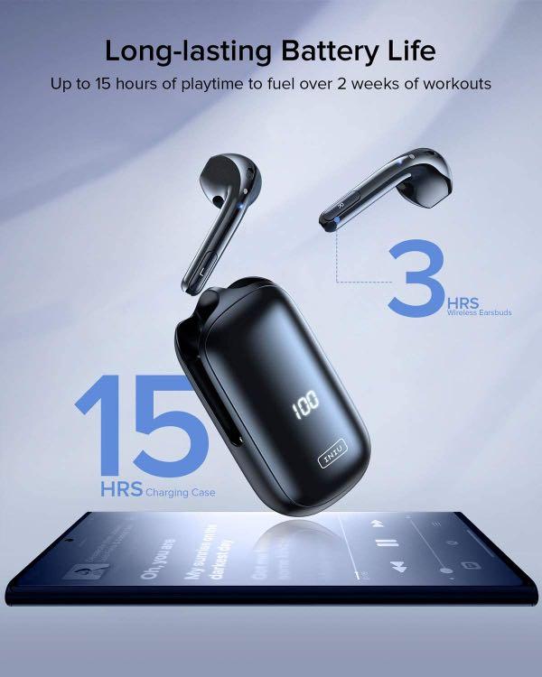 Wireless Headphones INIU Bluetooth 5.0 Stereo Earbuds with Noise Reduction LED