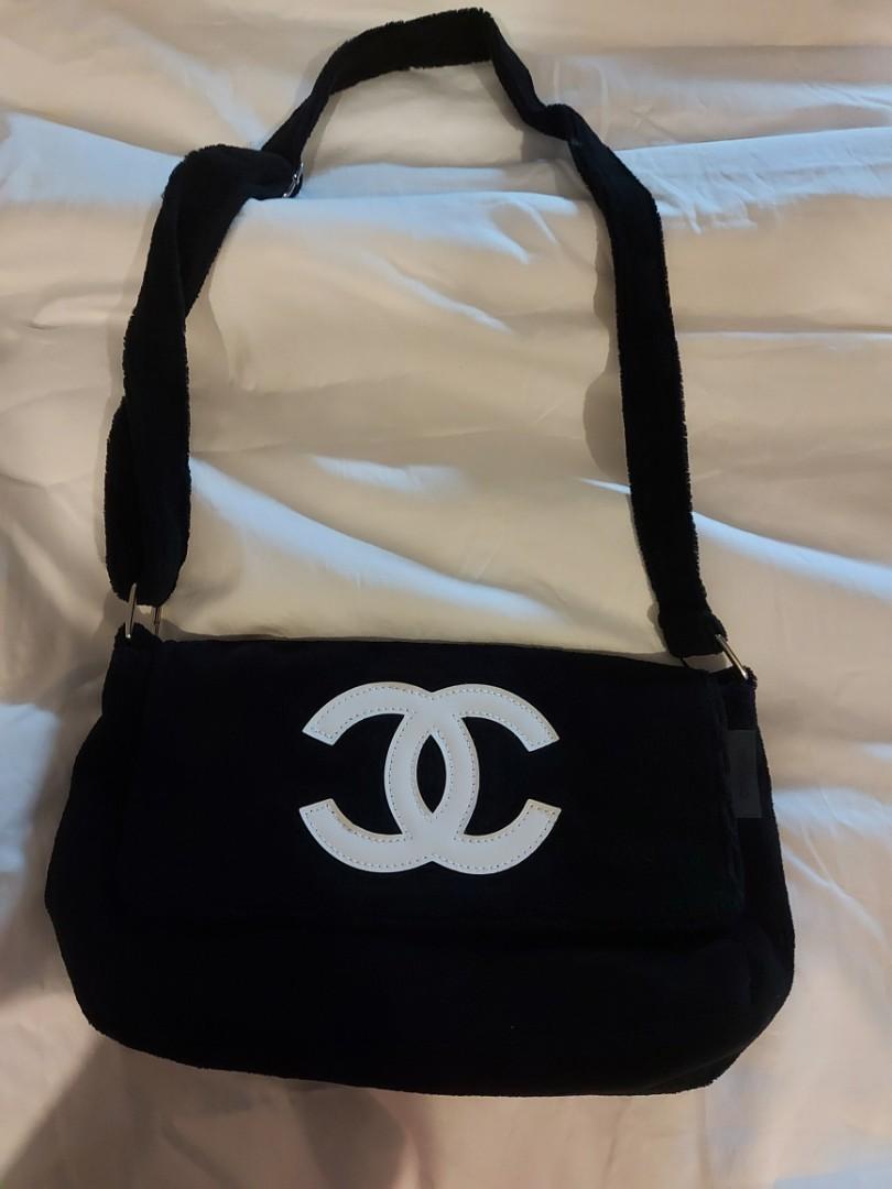 Chanel Black Quilted Terry Cloth Cotton Beach Bag Chanel