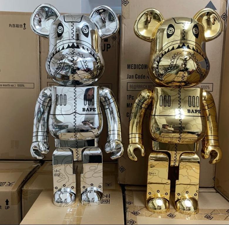 Be@rbrick Sorayama x Bape (R) A Bathing Ape Silver & Gold Chrome Camo 1000%  Bearbrick Toys Set