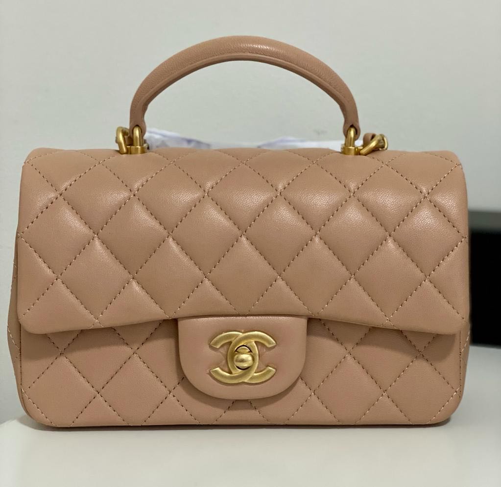 Chanel Mini Top Handle, 21A Beige Lambskin Leather, Gold Hardware, New in  Box WA001