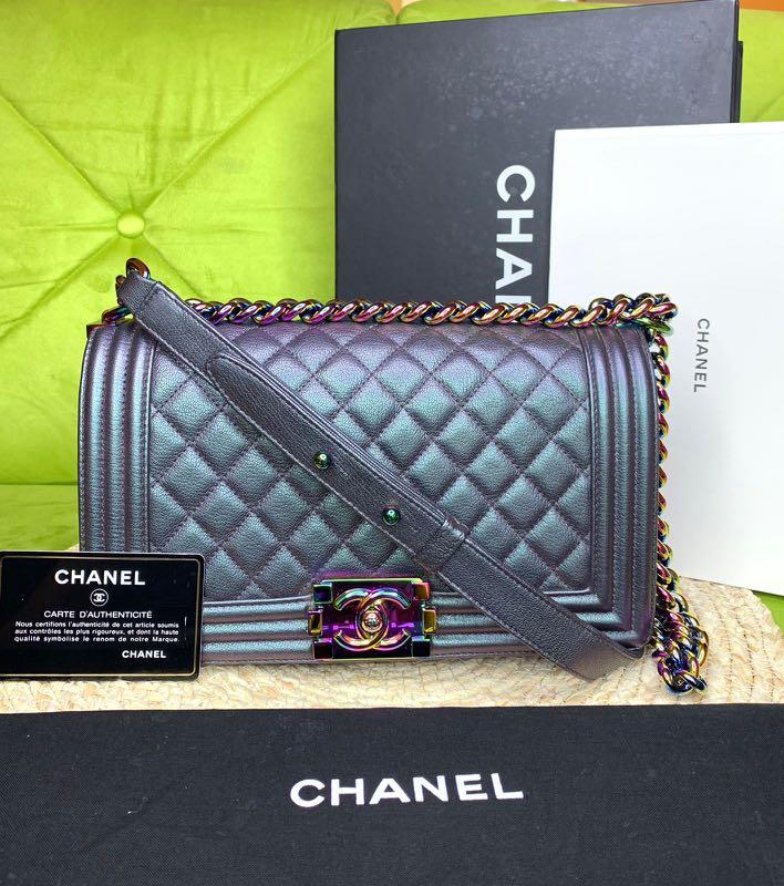 Chanel boy iridescent purple with rainbow hardware Luxury Bags Wallets on Carousell