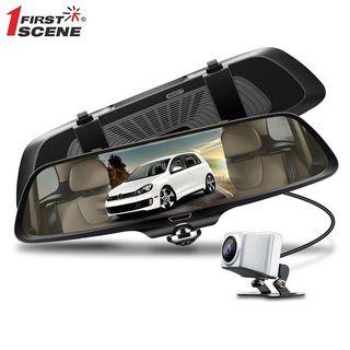 First Scene X66 Panoramic 360 Car Camera Video Recorder Dual Lens for Front & Rear view Mirror DVR 5-inch IPS Touch Screen Support Car Dash Camera