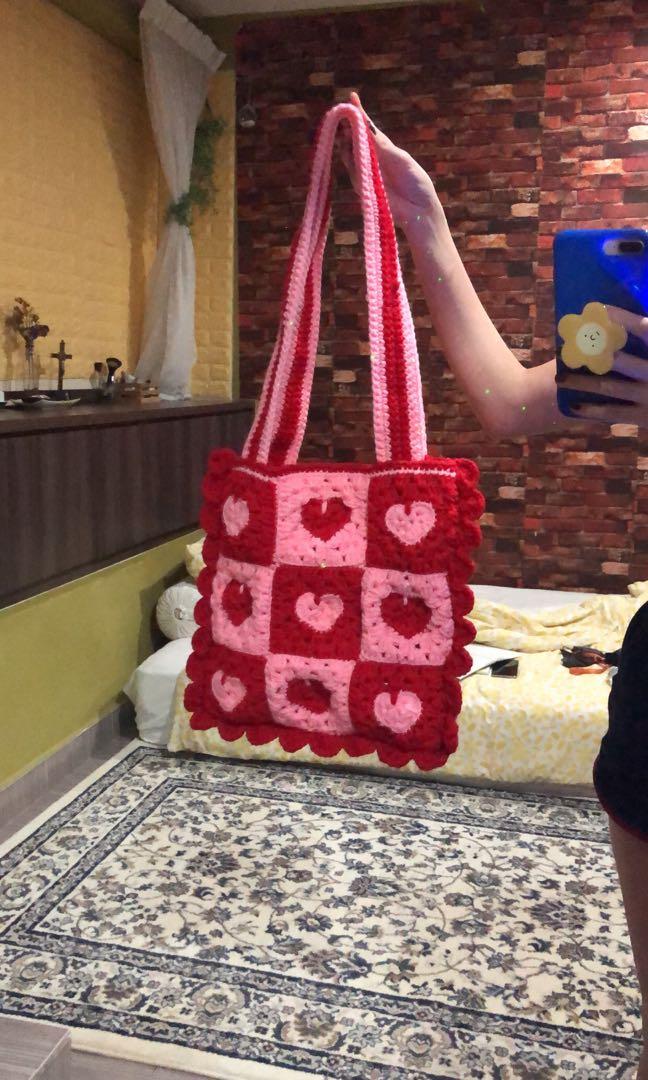 Heart-Crochet Tote Bag, Women's Fashion, Bags & Wallets, Beach Bags on  Carousell