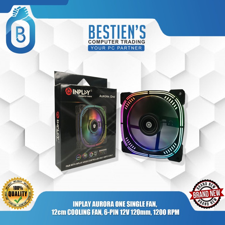 INPLAY AURORA ONE SINGLE FAN, 12cm COOLING FAN, 6-PIN 12V 120mm, 1200 ...