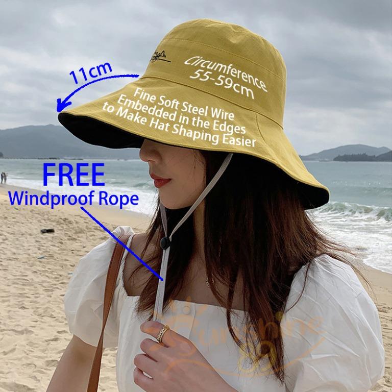 INSTOCK Bucket Hat Cap Reversible Korean Fisherman Hat Wide Brim Fishing  Sun Hats with Free String Double Sided Colour UV Protection Cap Hiking  Outdoor Sports Foldable Hats Woman Lady Girl, Women's Fashion