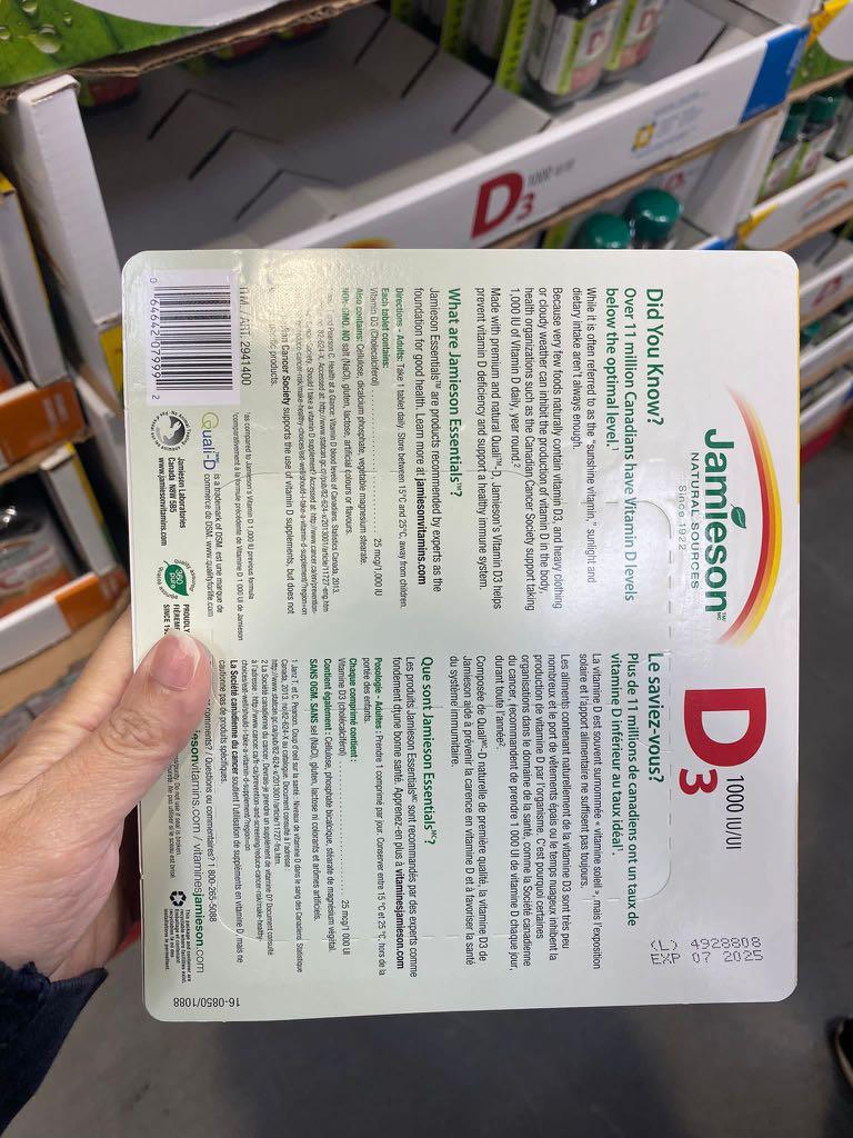 包郵Jamieson 孖裝- [加拿大🇨🇦代購] 維他命vitamin D3 1000IU 375粒, 健康及營養食用品, 健康補充品,  健康補充品- 維他命及補充品- Carousell