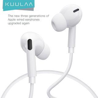 [with Freebie] KUULAA New Third Generation Wired Headset In Ear Flat Wire Earplugs 3.5mm Support with Built In Microphone