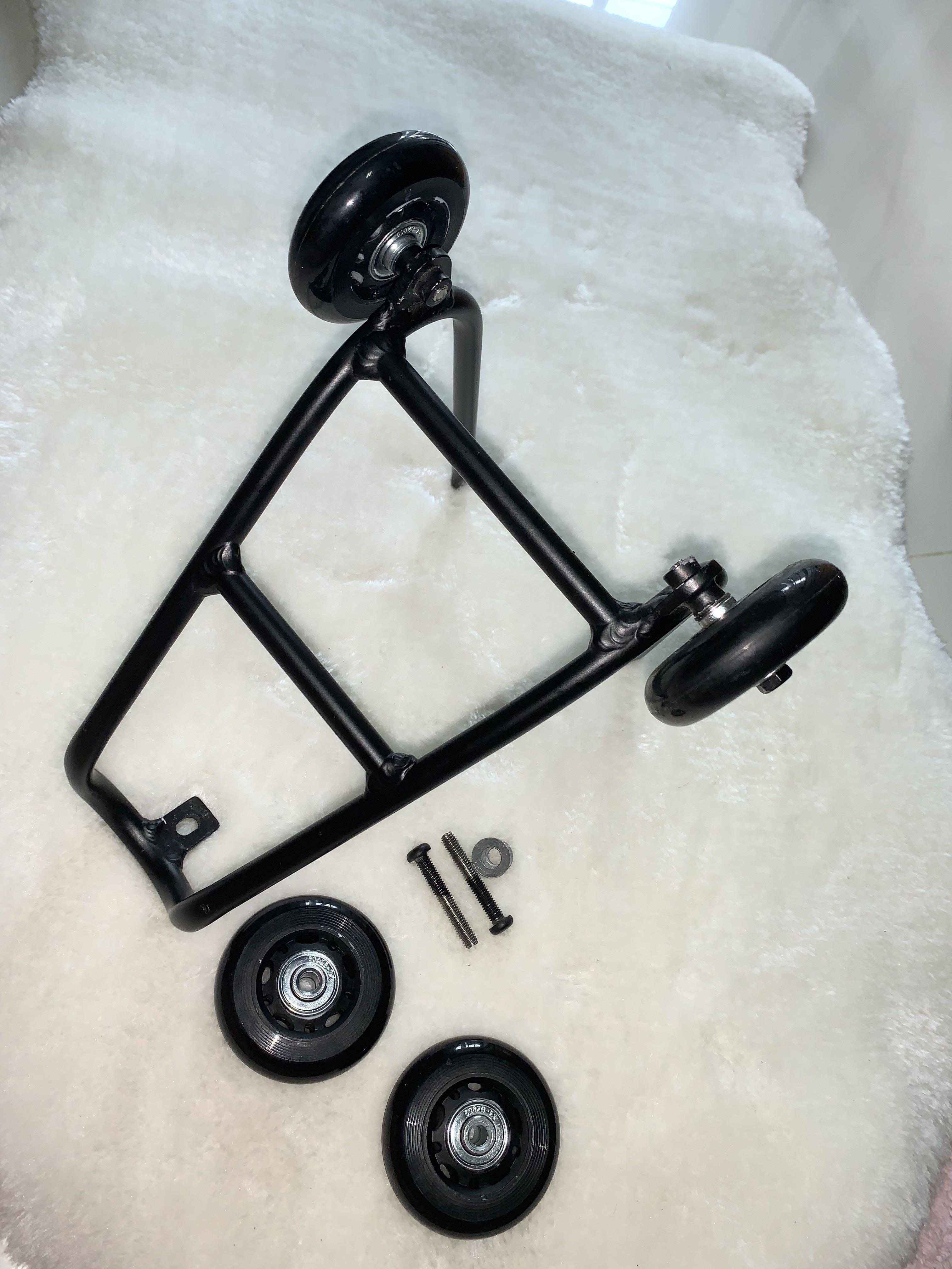 Mini Q Rear Rack with Oxelo Skate Wheels for Brompton 3sixty Pikes Tri fold Bikes
