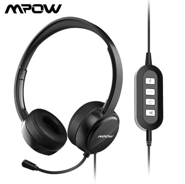 Mpow 071 wired sound card with noise reduction 3.5mm usb microphone skype call center pc mobile phones Audio Headphones Headsets on Carousell
