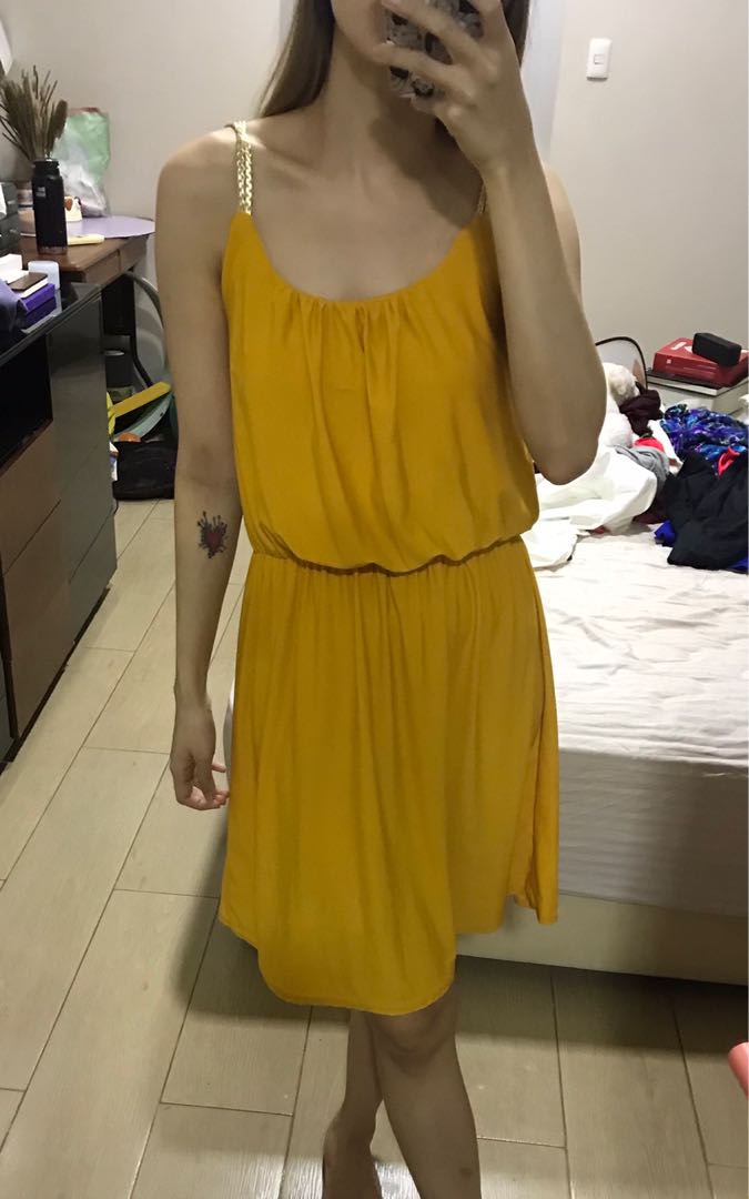 mustard yellow flowy dress