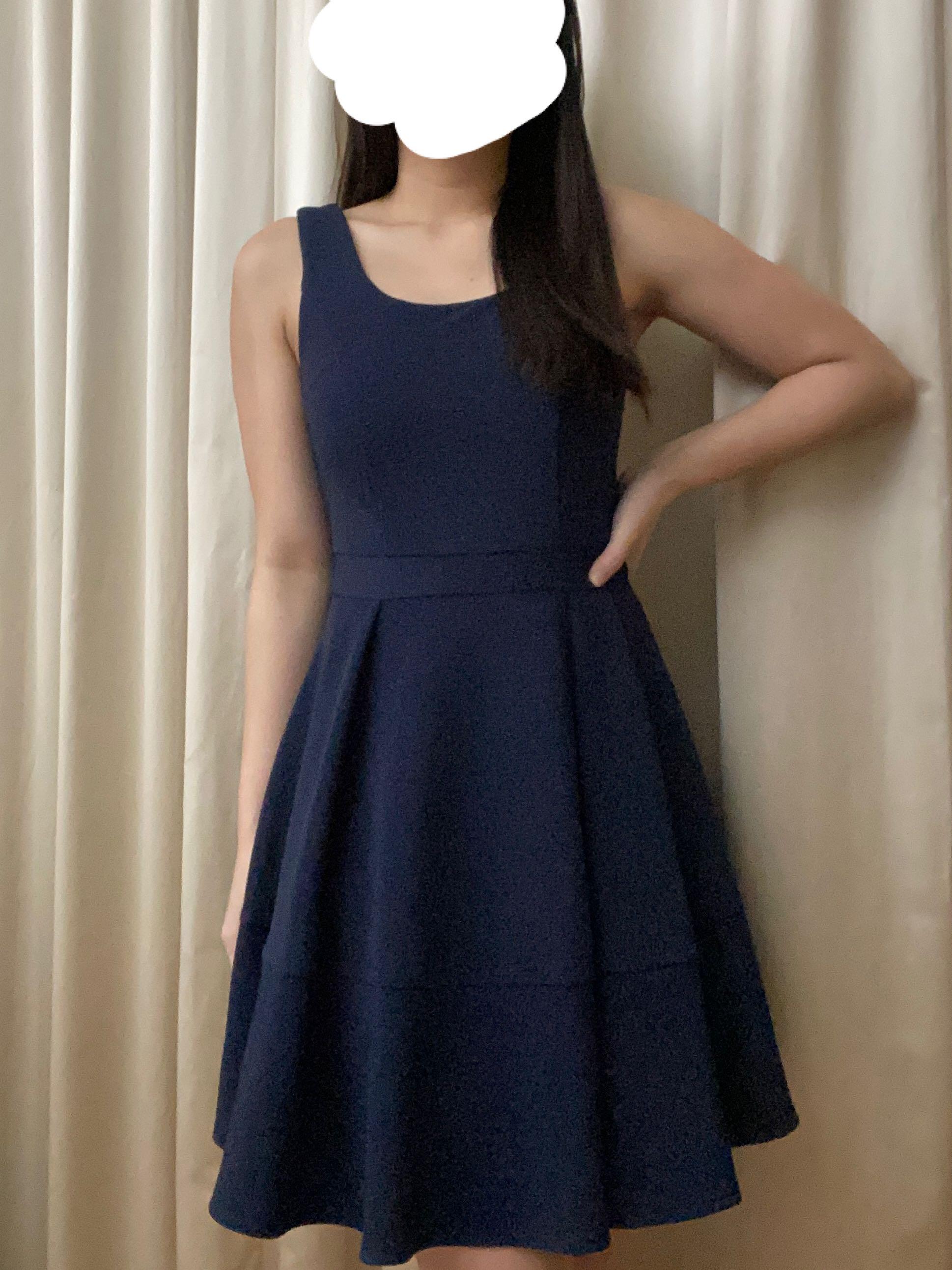 Vintage Classy Navy Blue A Line Skater Dress