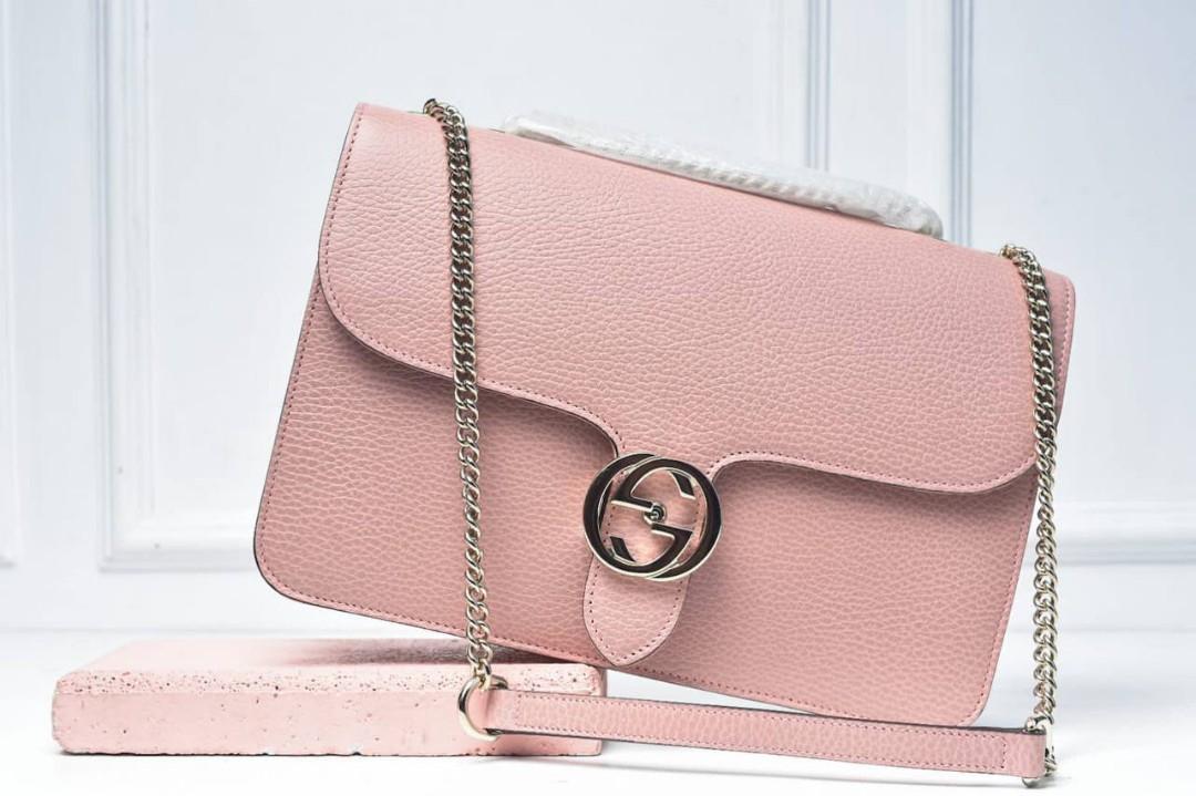 New GUCCI INTERLOCKING MEDIUM PINK LGHW 