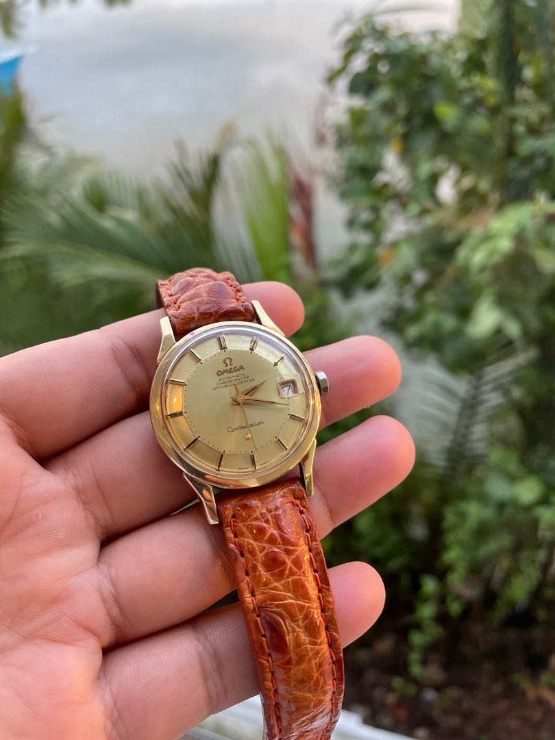 Omega constellation online pie pan gold