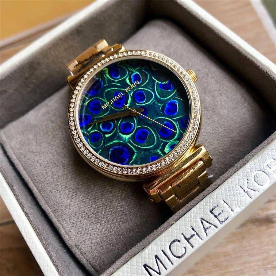 READY STOCK ORIGINAL MICHAEL KORS SOFIE CRYSTAL PEACOCK FEATHER