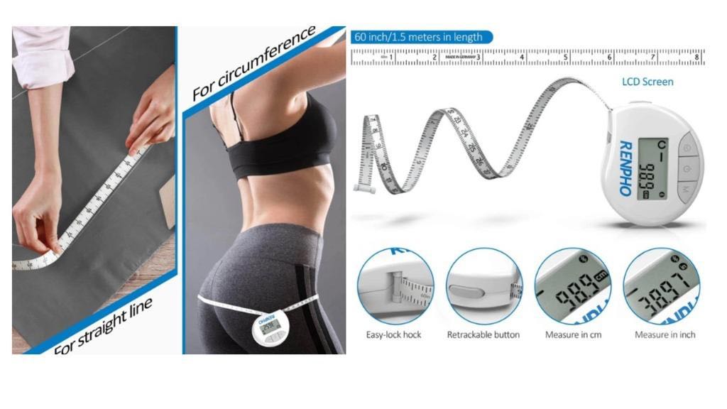 Tape Measure for Body RENPHO Smart Bluetooth Digital Measuring Tape with  Lock Hook Retractable Function Accurate Measurement Tape for Weight Loss  Muscle Gain Fitness Bodybuilding Inches cm