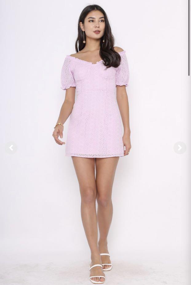 white christmas dresses The 8th Sign Callie Crochet Lace Bow Back Dress, Pink main image 1