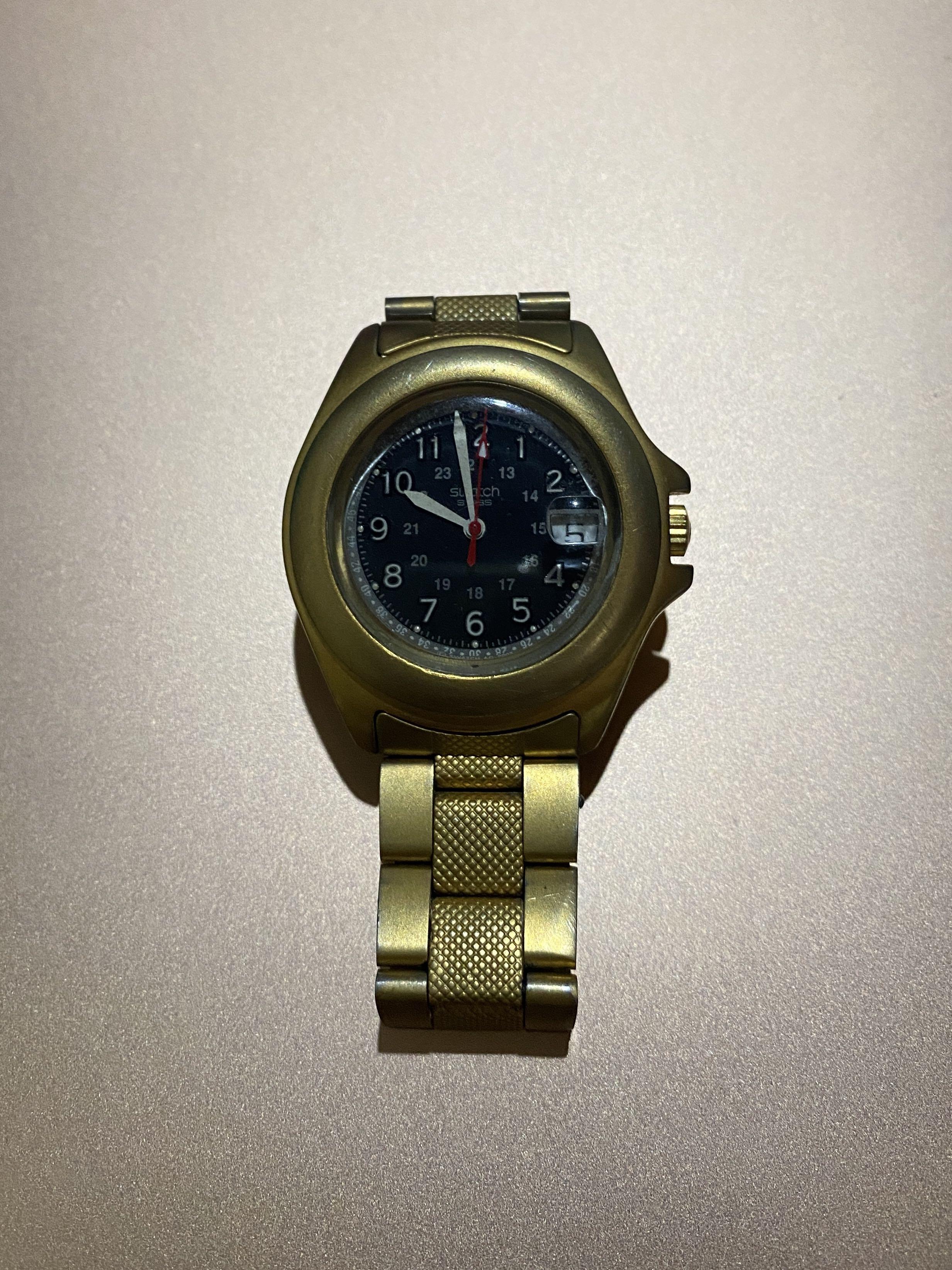 SWATCH automatic watch (Category: Men's Watches) located in Iloilo. Submitted by sanfinowatches (Listing ID 1116773320, Image 1). Description: Take note: flaws/dents are shown in the photos, w/o box RFS: Unused/decluttering Loc: Iloilo city.