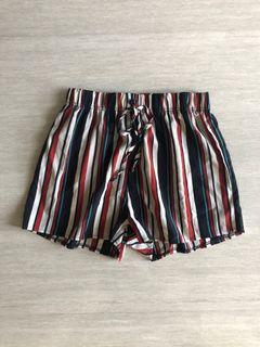 Temt Vintage Stripes Orange Blue White Contrast Chiffon Shorts