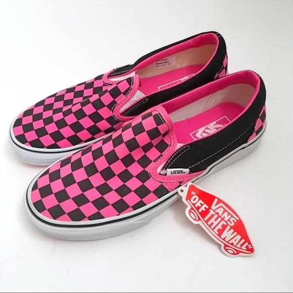 Pink and black vans slip ons discount