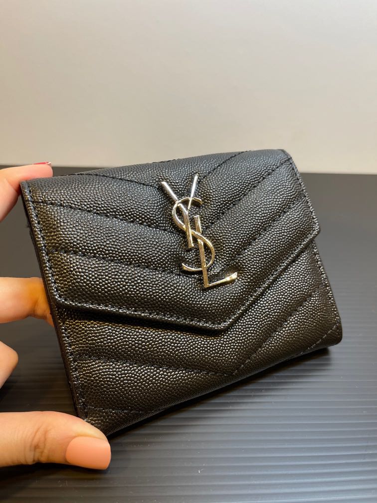 YSL tri-fold short wallet silver logo, Women's Fashion, Bags & Wallets ...