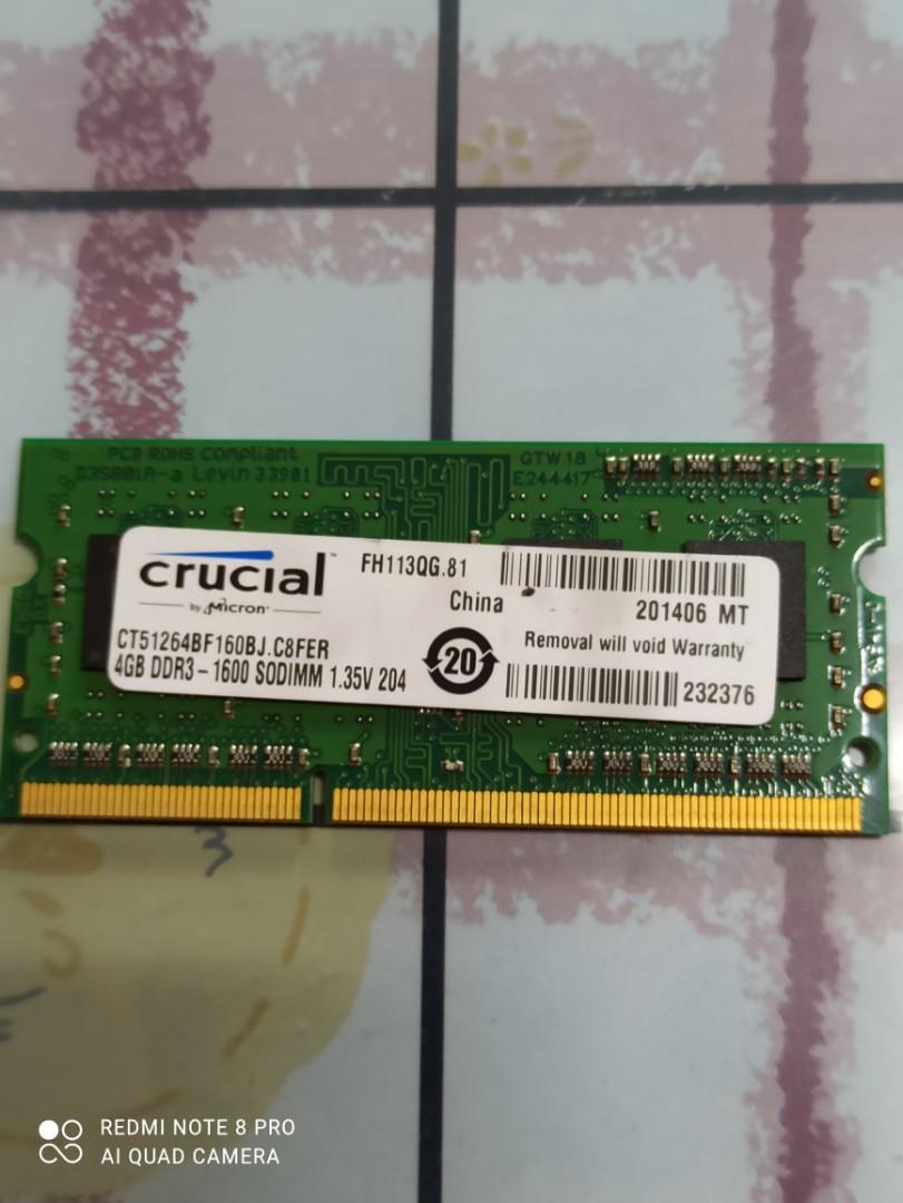 Crucial 4GB DDR3L-1600 SODIMM Memory Module - CT51264BF160BJ