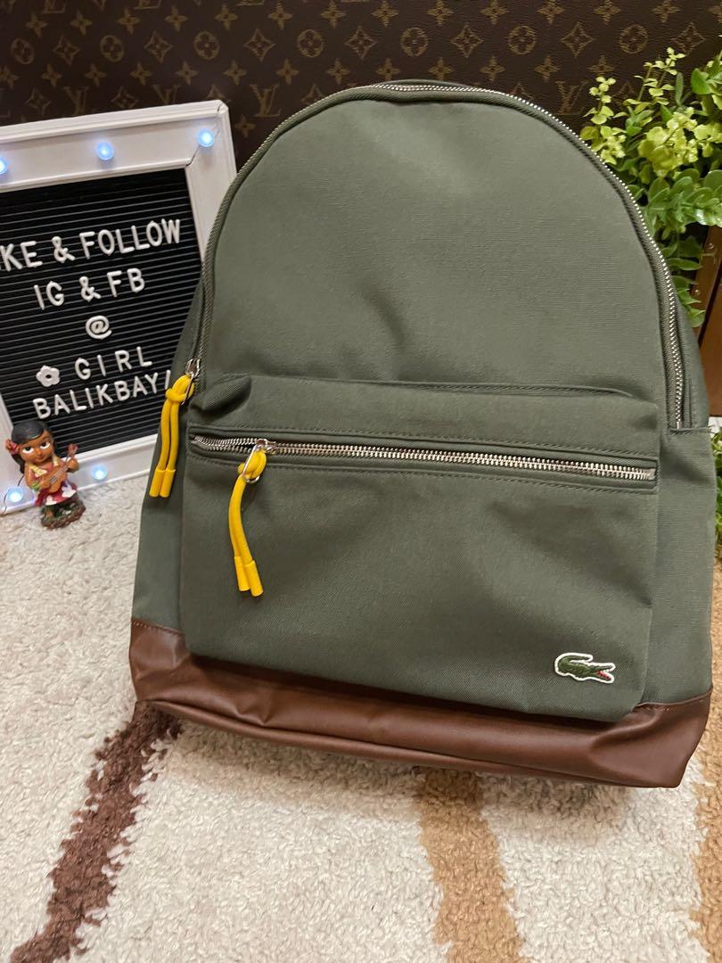 Lacoste Leather Backyard Backpack in Olive Green