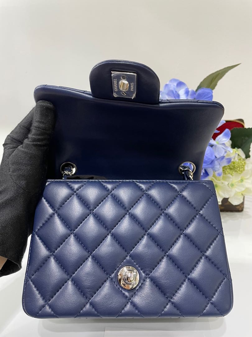 Chanel Classic Mini Square Flap Navy Lambskin Bag, Luxury, Bags & Wallets  on Carousell