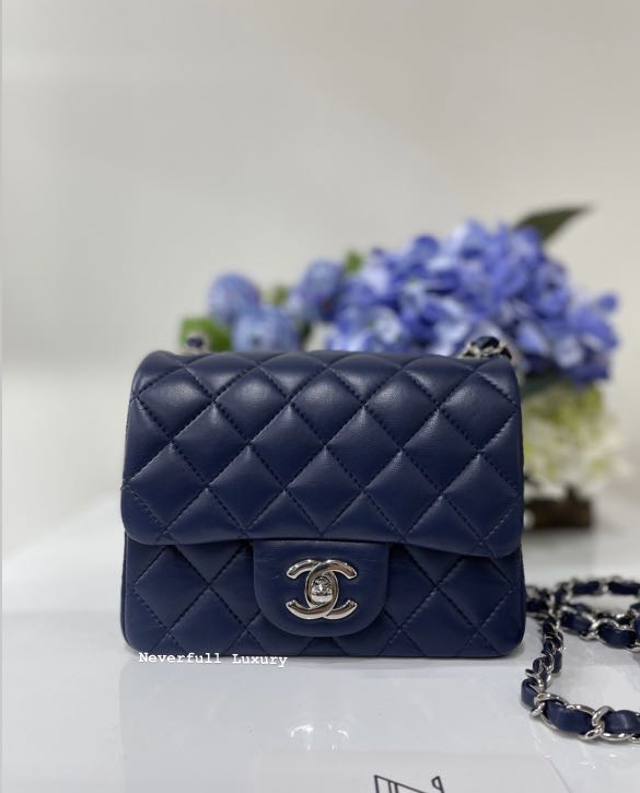 Chanel Classic Mini Square Navy Blue Quilted Lambskin Shw Series