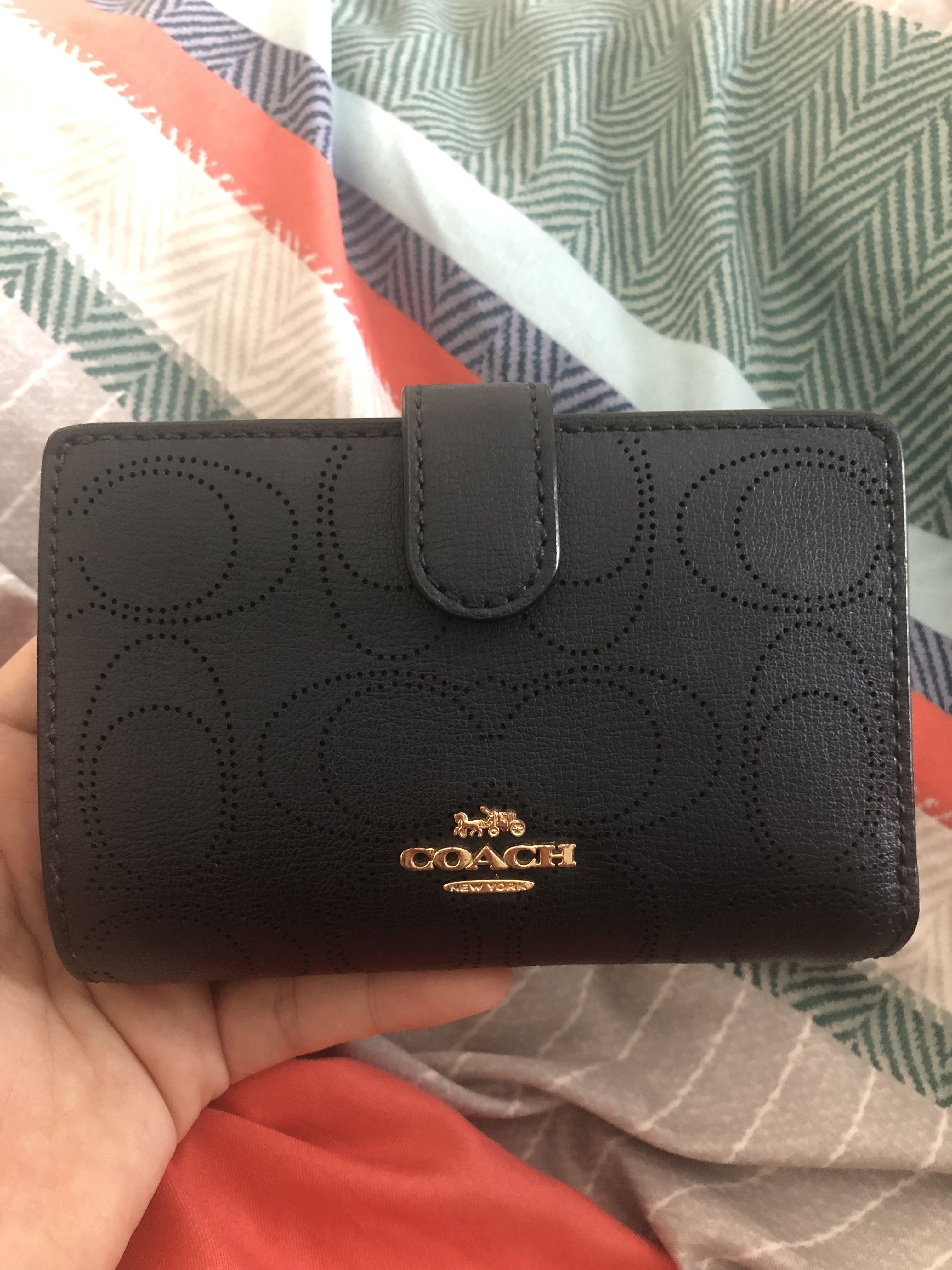 COACH PERFORATED SIGNATURE LEATHER MEDIUM WALLET