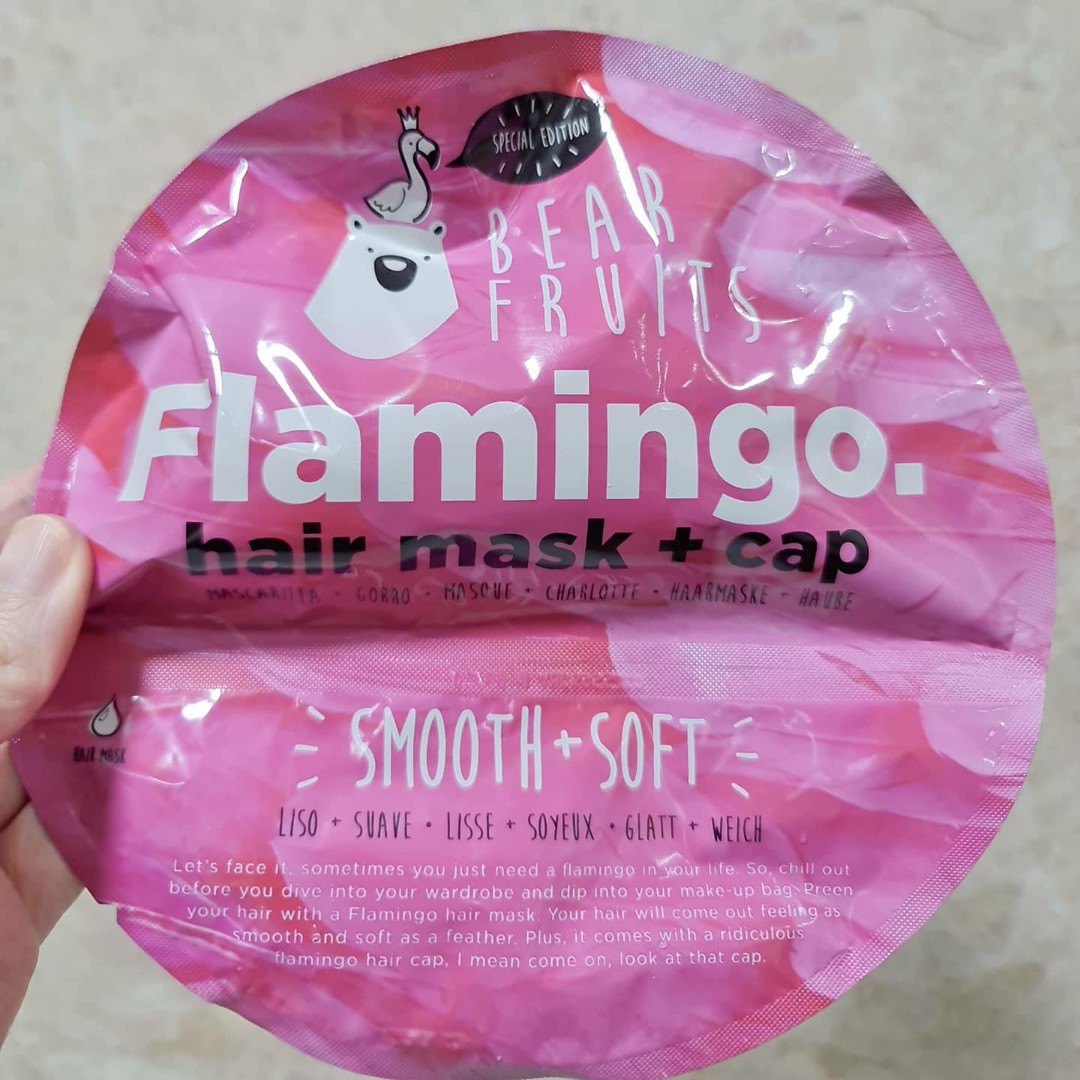 Cute Flamingo hair mask + cap, Beauty & Personal Care, Hair on Carousell