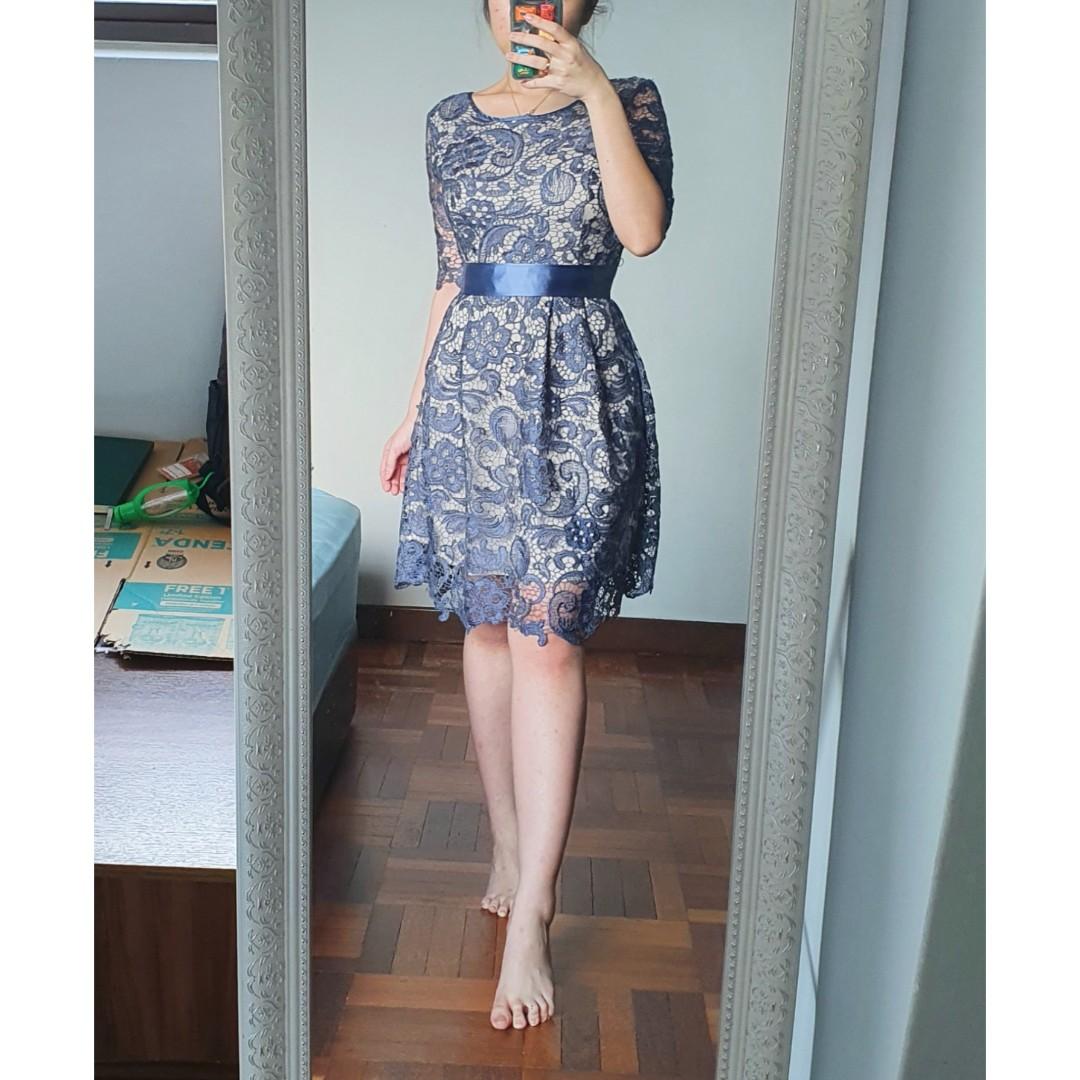 Navy blue deals lace skater dress