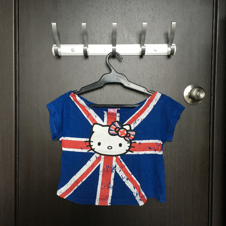 Sanrio Grunge British Hello Kitty Dark Blue Cropped Top [kidcore indigo