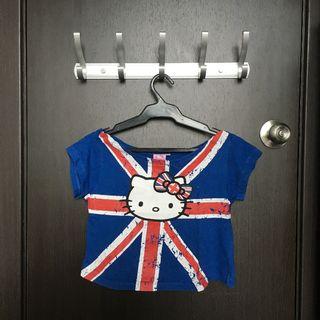 Sanrio Grunge British Hello Kitty Dark Blue Cropped Top [kidcore indigo cartoon graphic baby tee]