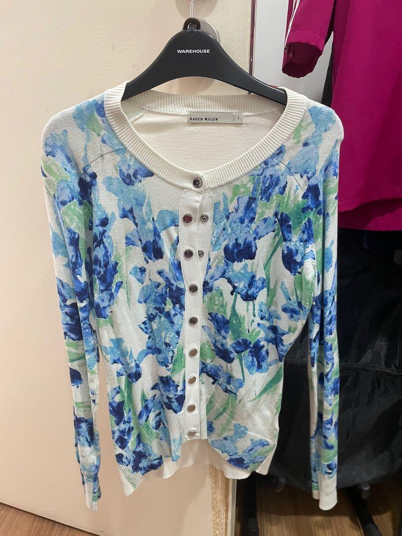 Karen Millen All Over Iris Print Cardigan Women s Fashion Coats Jackets and Outerwear on Carousell