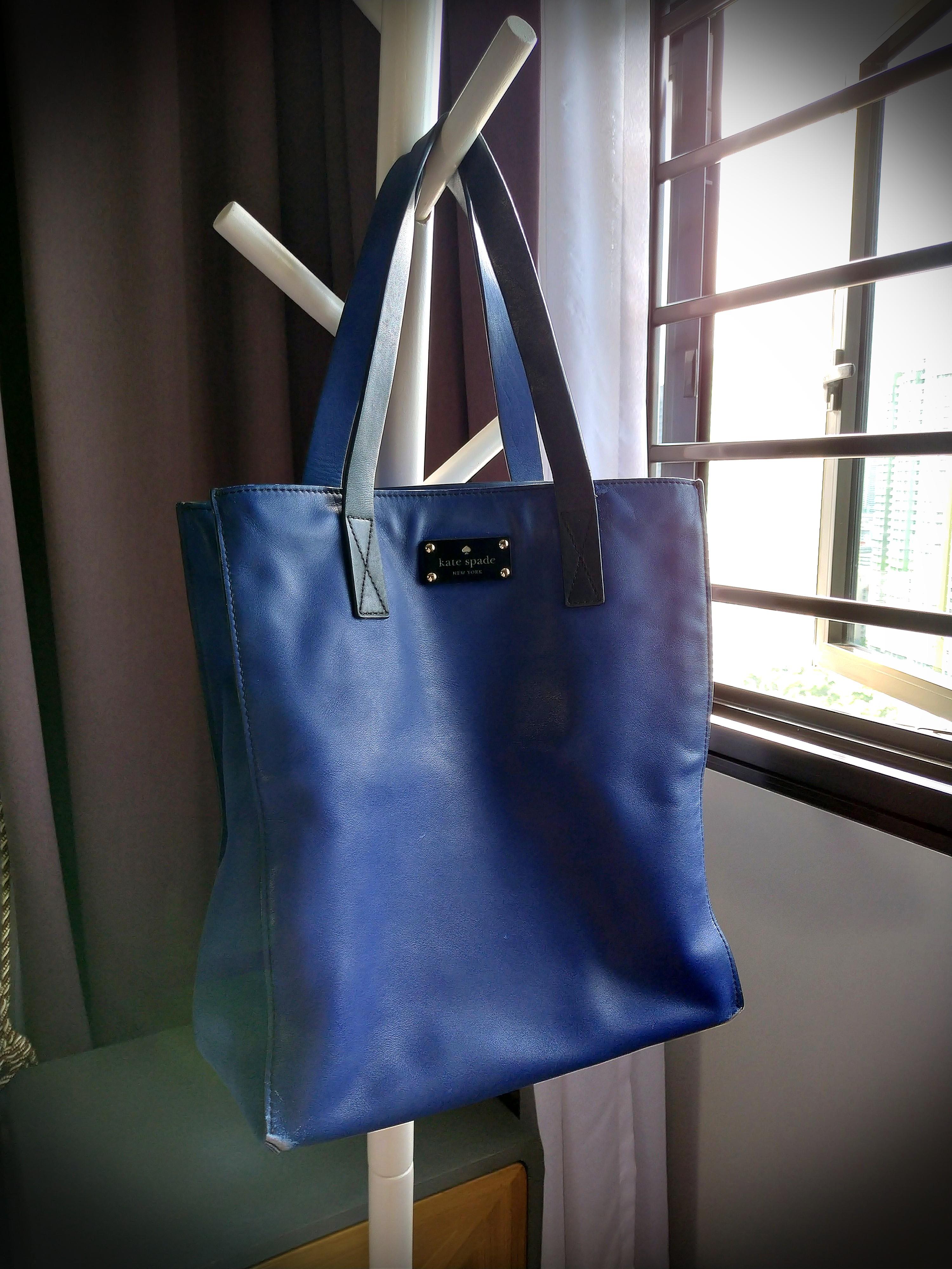 Kate spade genuine leather blue tote bag shopping bag, Women's Fashion, Bags  & Wallets, Tote Bags on Carousell