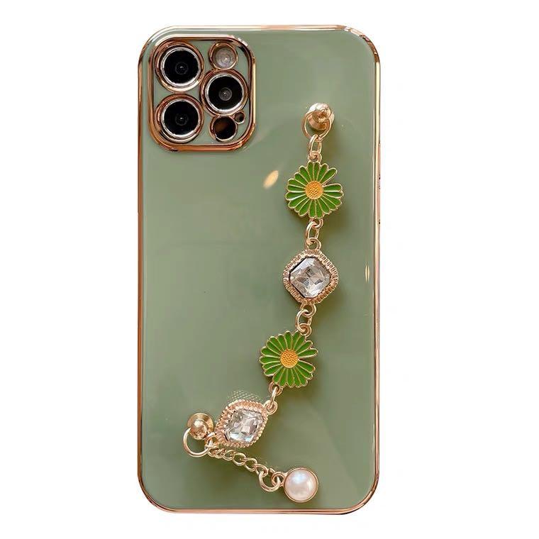Luxury Chanel Style Pearl Flower Daisy Chain Pink Green Pastel Rose Gold Electroplated Phone Silicone Soft Shell Case Iphone X Xr Xs 11 12 Pro Max Mini Mobile Phones Gadgets Mobile