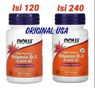 NOW VITAMIN D5000IU isi 120 & 240softgels ORIGINAL USA