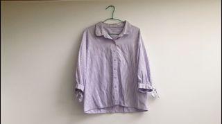 Pazzo手袖綁帶直條紋紫色襯衫  #吃土2