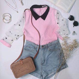 Pink and black blouse