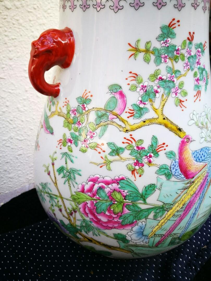 Qing dynasty flower vase 14in high wwith birds n fliwers 大清光S年