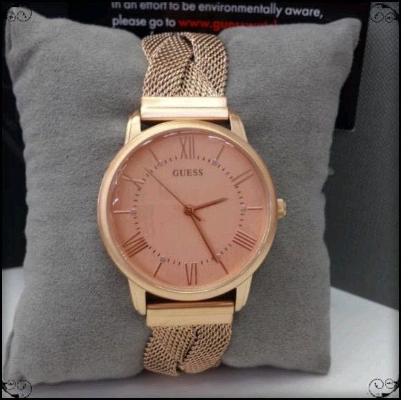 READY STOCK ORIGINAL GUESS MAIDEN ROSEGOLD DIAL BRAIDED MESH