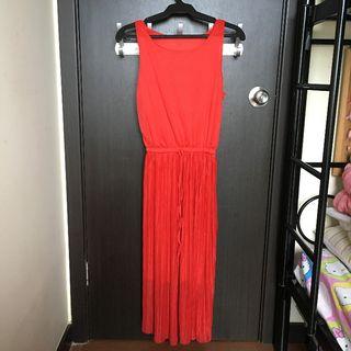 Red Sleeveless Maxi Column Dress [scarlet pleated long gown]