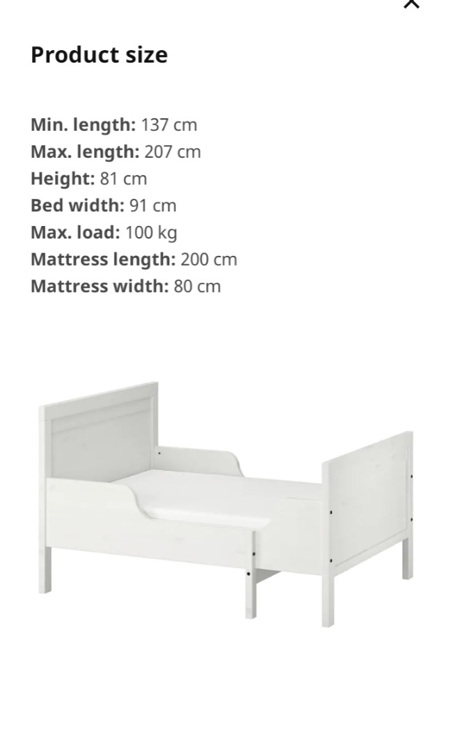 IKEA Sundvik extendable bed frame with slatted bed base, white80x200 cm, Furniture & Home Living