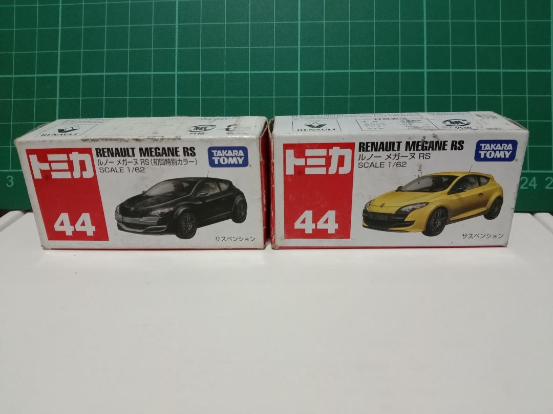 Tomica Renault Megane RS No.44 (Category: Vehicle & Diecast Models) located in Quezon. Submitted by lled23 (Listing ID 1111632058, Image 2). Description: Tomica Renault Megane RS No.44 - set of 2 cars - 101% good and prestine condition - never been repaired or broken parts - displayed only in a glass cabinet Only Issue: Some creases on the box 0977-7290019.