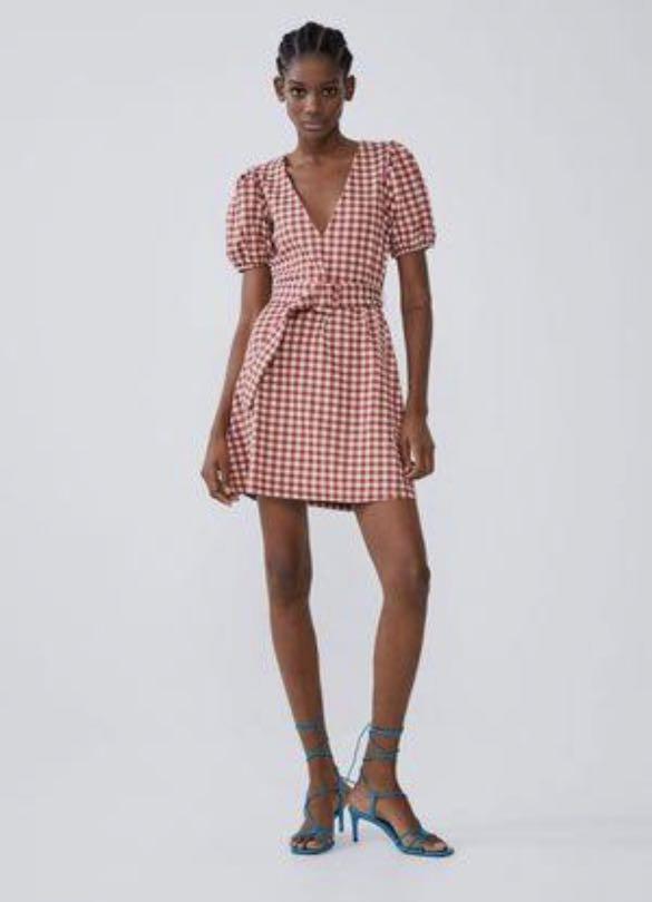 Zara Red Checkered Dress with Belth Women s Fashion Dresses