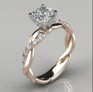 18k Gold Plated Twisted Ring 1CT Carbon Diamond Wedding Engagement Ring AU