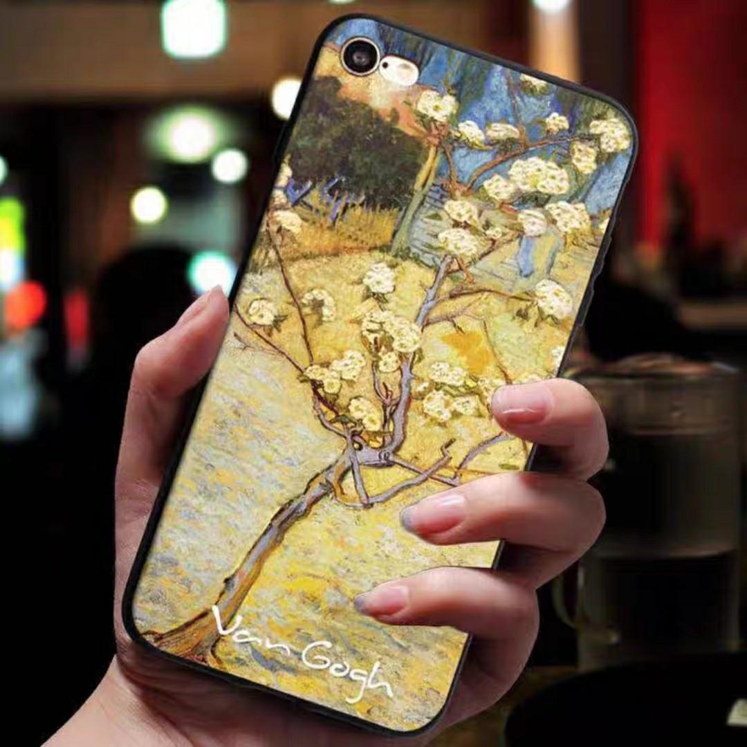 包郵梵高浮雕3d 油畫盛開的小梨樹藝術防摔立體手機殼iphone Apple Samsung 蘋果三星case 梵谷van Gogh 手提電話 電話 平板電腦裝飾 其他電子周邊配件及產品