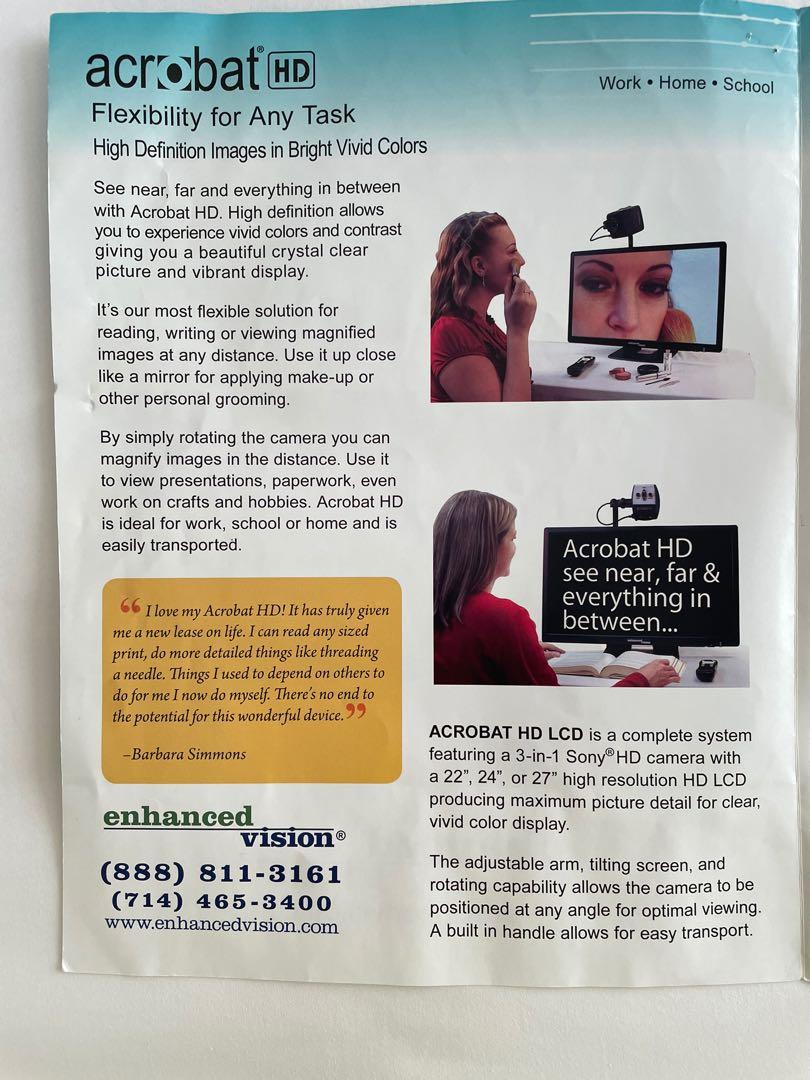 Acrobat HD Enhanced Vision Magnifier, Computers & Tech, Parts ...
